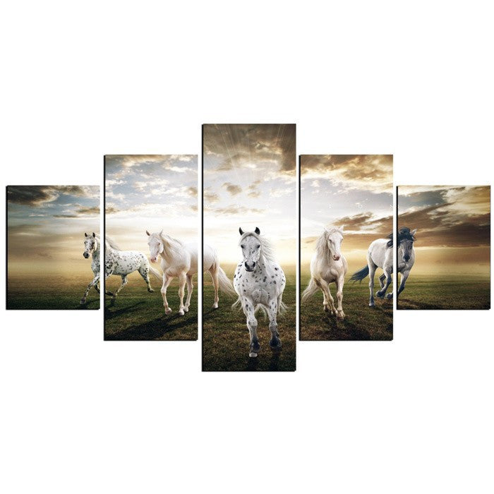 5 Panels Running Horse Modern Painting Canvas Wall Art Decoration Picture Wall Pictures For Living Room Canvas Print Unframed-Dollar Bargains Online Shopping Australia