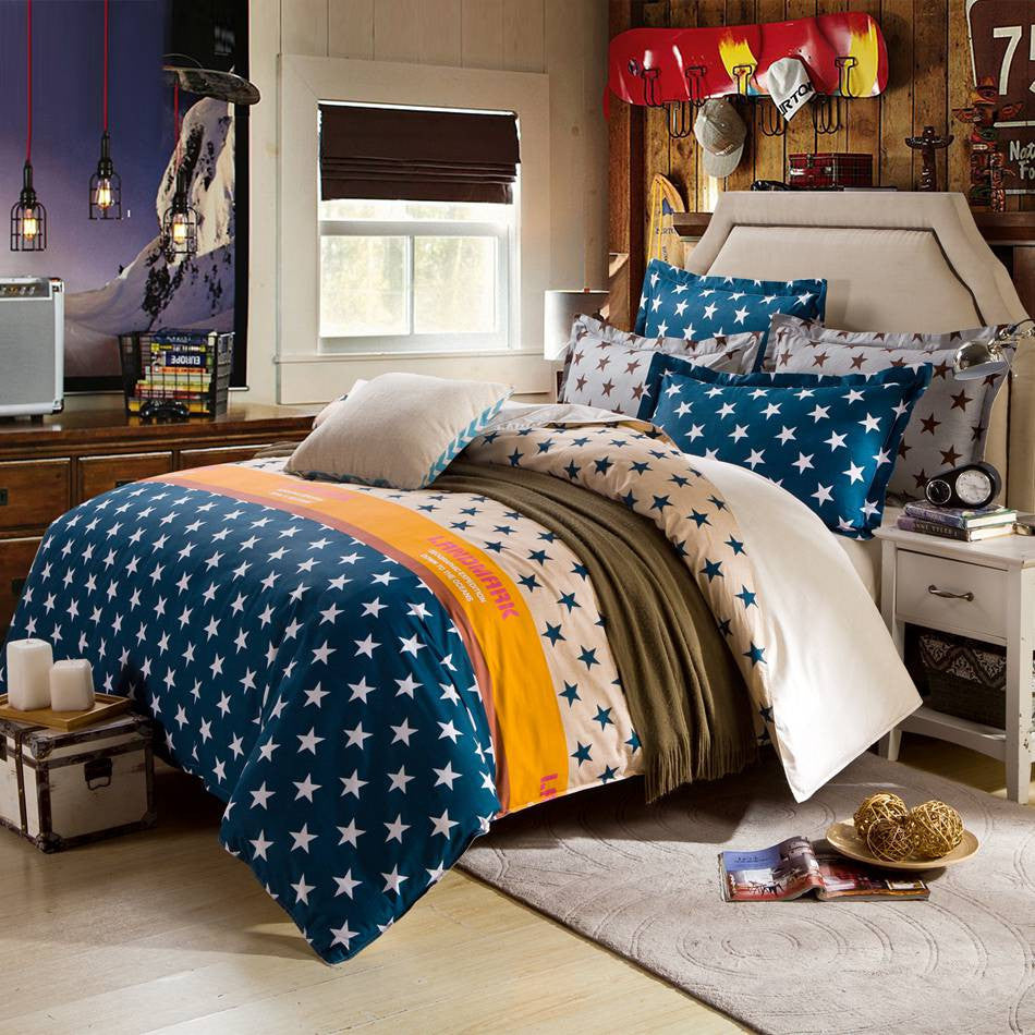 arrival 100% cotton blue stars 4pcs bedding set with duvet cover pillow case cotton fabric bed linen queen size-Dollar Bargains Online Shopping Australia