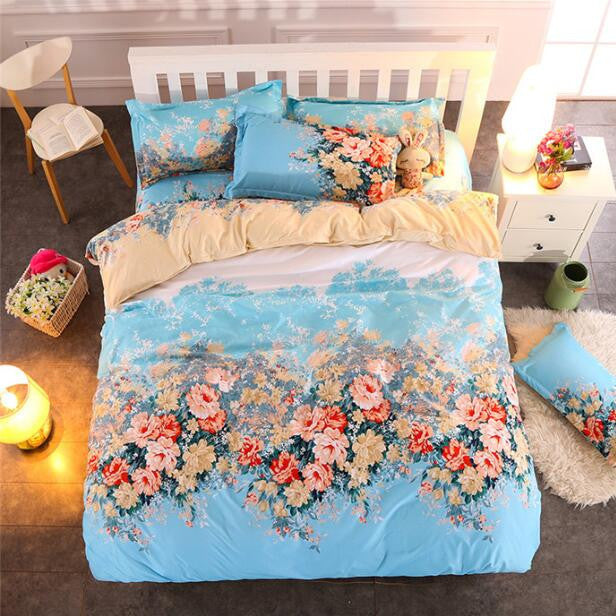 4Pcs Home Wedding 3D Bedding Sets Flowers Cotton Bedding Set King Size Bed Sheet Duvet Cover Pillows Quilt No Comforter-Dollar Bargains Online Shopping Australia