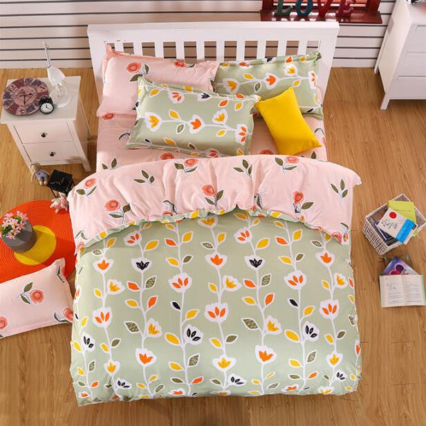 4Pcs Home Wedding 3D Bedding Sets Flowers Cotton Bedding Set King Size Bed Sheet Duvet Cover Pillows Quilt No Comforter-Dollar Bargains Online Shopping Australia