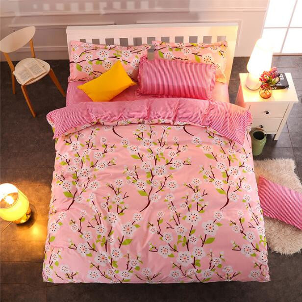 4Pcs Home Wedding 3D Bedding Sets Flowers Cotton Bedding Set King Size Bed Sheet Duvet Cover Pillows Quilt No Comforter-Dollar Bargains Online Shopping Australia