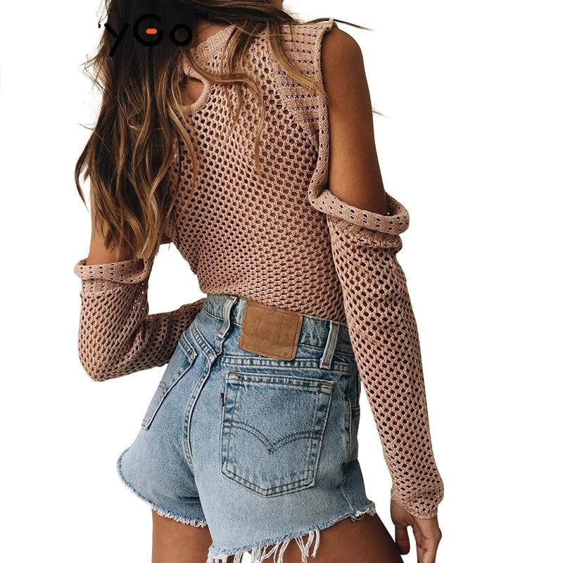 autumn winter sweater top Hollow out knitted bodysuit women jumpsuit romper Casual elastic playsuit camis macacao-Dollar Bargains Online Shopping Australia
