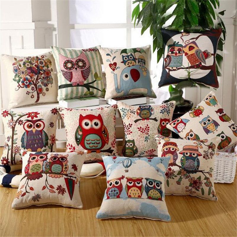 Owl Printed Linen Cushion For Sofa Decorative Throw Cotton Sofa Decor Couch B0-Dollar Bargains Online Shopping Australia