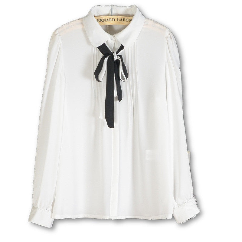 fashion Womens european style long sleeve with black ribbon lady blouse shirt casual shirt chiffon blouse size S-XL-Dollar Bargains Online Shopping Australia