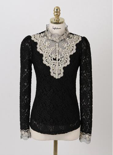 Lace Blouse Elegant Long Sleeve Beaded Bodysuit Women Shirts Crochet Lace Tops Women-Dollar Bargains Online Shopping Australia