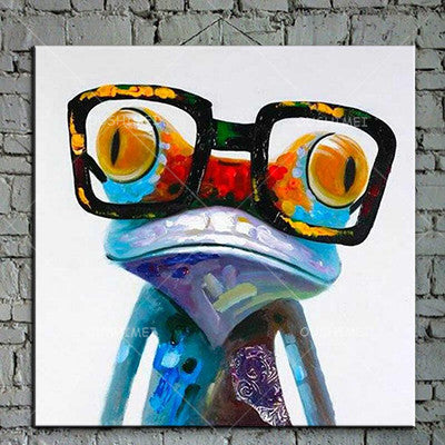 Cartoon Animal Abstract Oil Painting Frog Wears Glasses Unframed Canvas for Kids Rooms for Living Room Bedroom Dining Office Cafe-Dollar Bargains Online Shopping Australia
