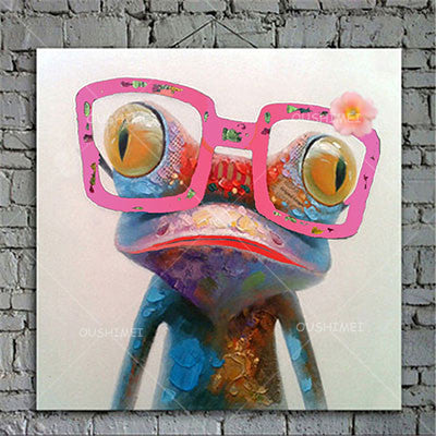 Cartoon Animal Abstract Oil Painting Frog Wears Glasses Unframed Canvas for Kids Rooms for Living Room Bedroom Dining Office Cafe-Dollar Bargains Online Shopping Australia