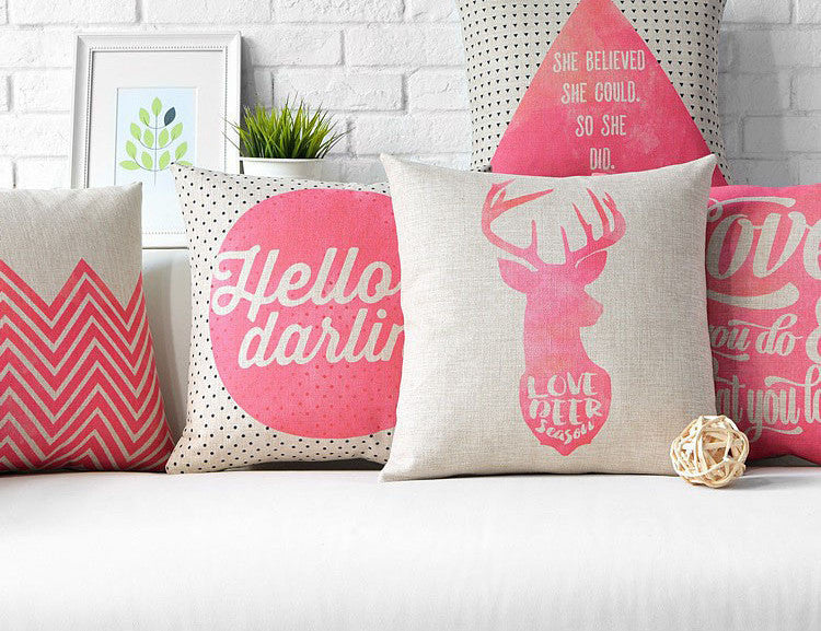 Nordic Pink watercolor Deer Pillow cushions thick linen pillowcase home decorative Pillows sofa cushion-Dollar Bargains Online Shopping Australia