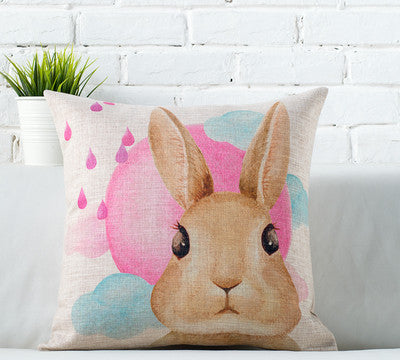 Linen Animals pink rabbit Print Cushion Home Sofa Car Decorative Pillow Decor Pillow-Dollar Bargains Online Shopping Australia