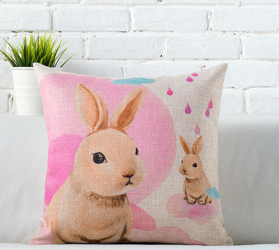 Linen Animals pink rabbit Print Cushion Home Sofa Car Decorative Pillow Decor Pillow-Dollar Bargains Online Shopping Australia