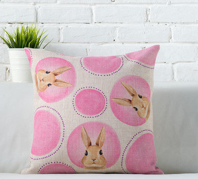 Linen Animals pink rabbit Print Cushion Home Sofa Car Decorative Pillow Decor Pillow-Dollar Bargains Online Shopping Australia