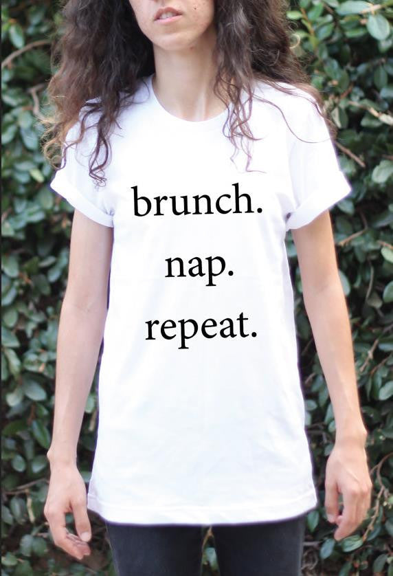 Brunch Nap Repeat Letters Print Women Tshirt Funny Cotton Casual Shirt For Lady White Top Tee Hipster Street ZT20-249-Dollar Bargains Online Shopping Australia