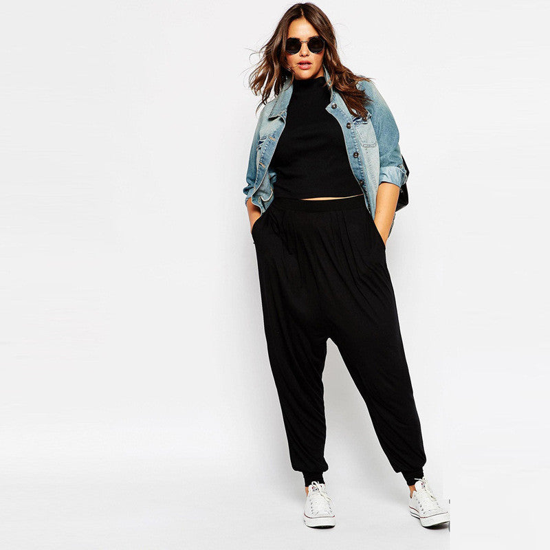 Harem Pants Plus Size Women Pants 3XL 4XL Solid Black Loose Women 5XL Autumn Casual Hiphop Patchwork Female Clothing-Dollar Bargains Online Shopping Australia