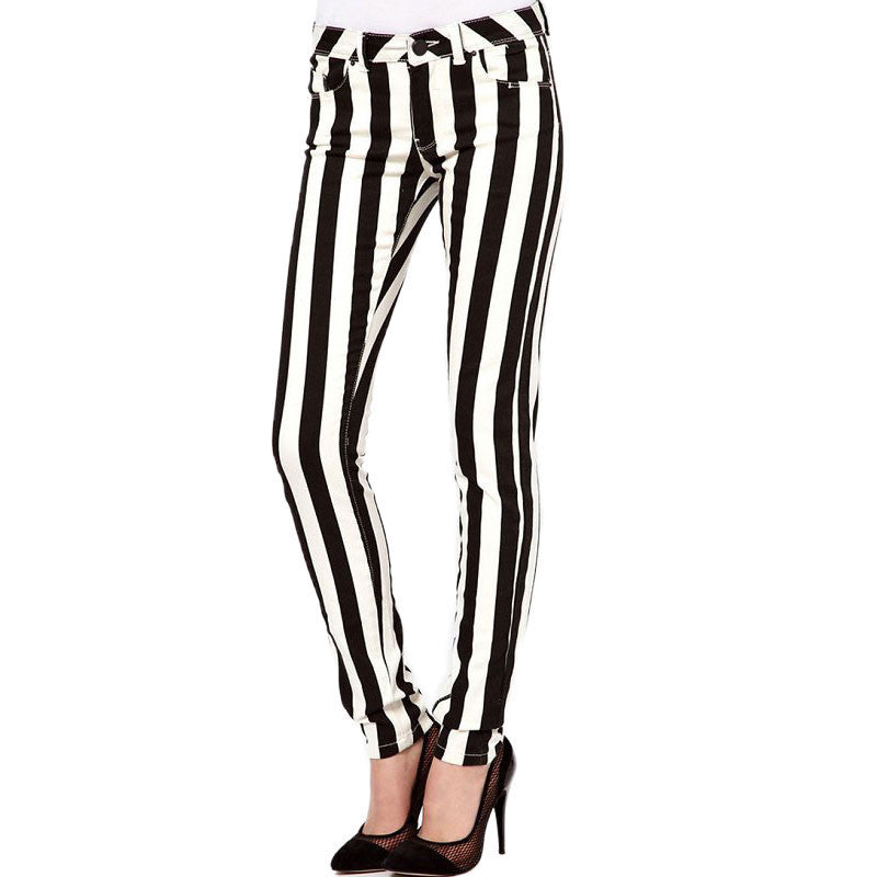 Casual Spring Women Pencil Pants High Waist Cotton Black White Striped Women's Pants Fashion Office Slim Women Trousers-Dollar Bargains Online Shopping Australia