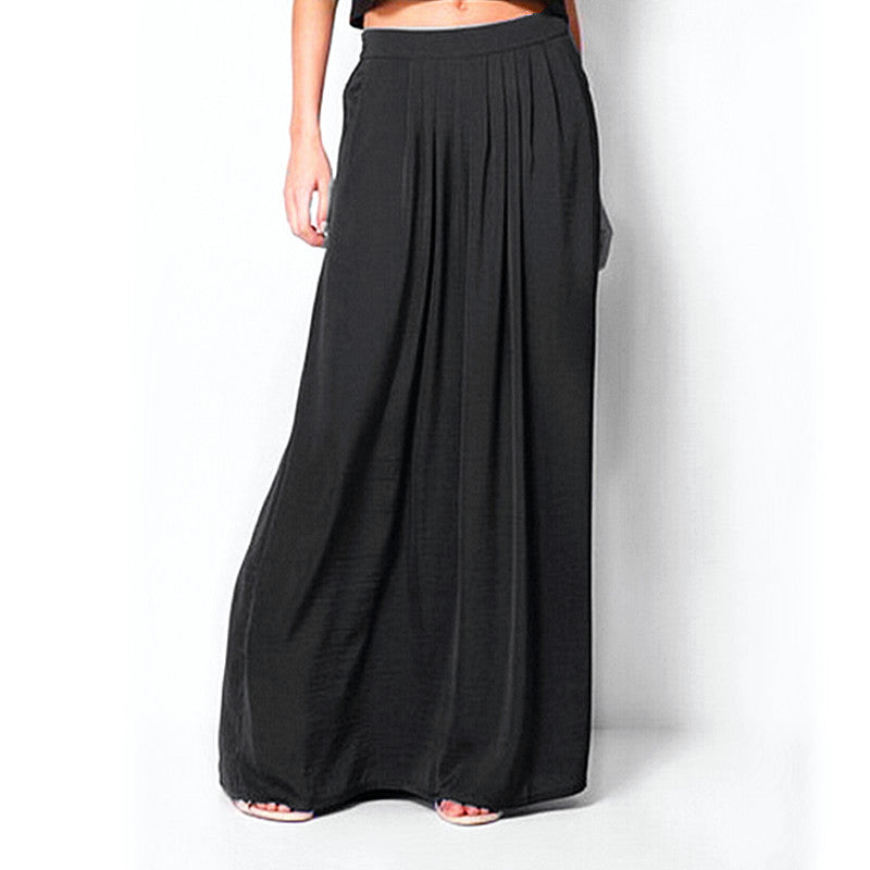 Woman Satin Long Skirt Elastic Waist Floor-Length Maxi Skirts Female Plus Size Ladies Bohemia Pleated saia skirts For Women-Dollar Bargains Online Shopping Australia