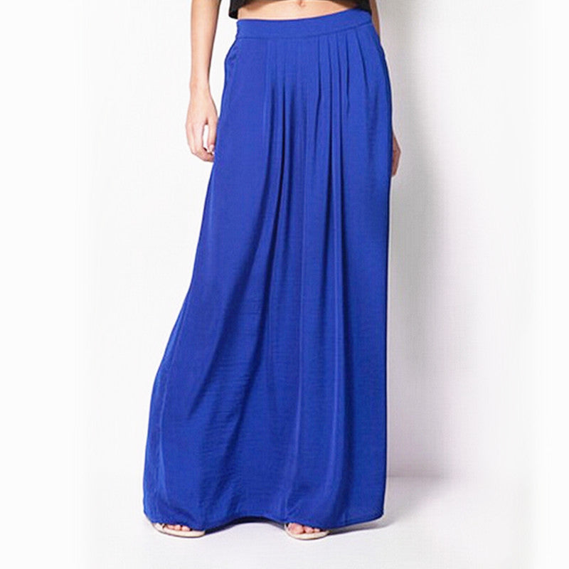 Woman Satin Long Skirt Elastic Waist Floor-Length Maxi Skirts Female Plus Size Ladies Bohemia Pleated saia skirts For Women-Dollar Bargains Online Shopping Australia