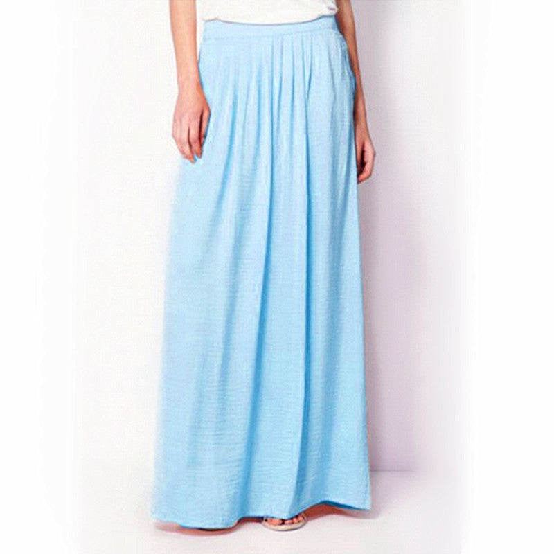 Woman Satin Long Skirt Elastic Waist Floor-Length Maxi Skirts Female Plus Size Ladies Bohemia Pleated saia skirts For Women-Dollar Bargains Online Shopping Australia