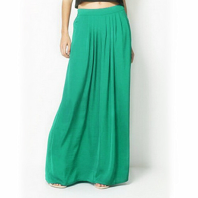 Woman Satin Long Skirt Elastic Waist Floor-Length Maxi Skirts Female Plus Size Ladies Bohemia Pleated saia skirts For Women-Dollar Bargains Online Shopping Australia