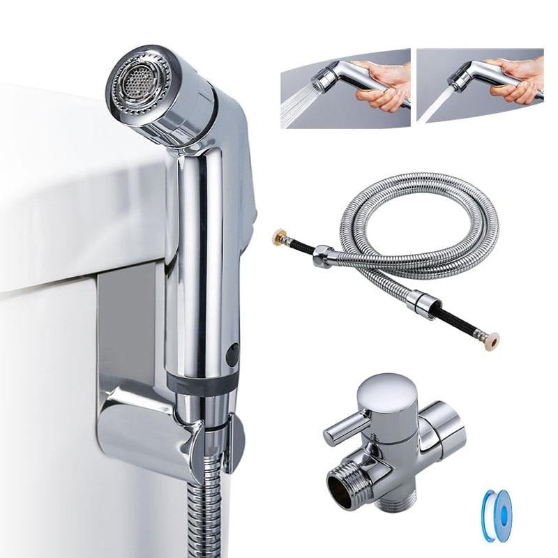 Two function toilet hand bidet faucet bathroom bidet shower sprayer brass T adapter 1.2m hose tank hooked holder easy install-Dollar Bargains Online Shopping Australia