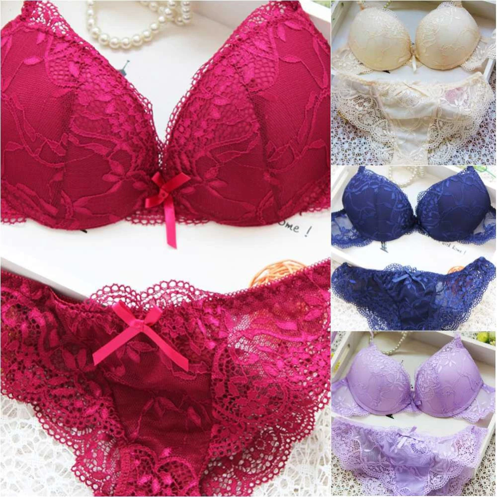 Fashion lace thin deep V-neck push up underwear vintage solid color bra set-Dollar Bargains Online Shopping Australia